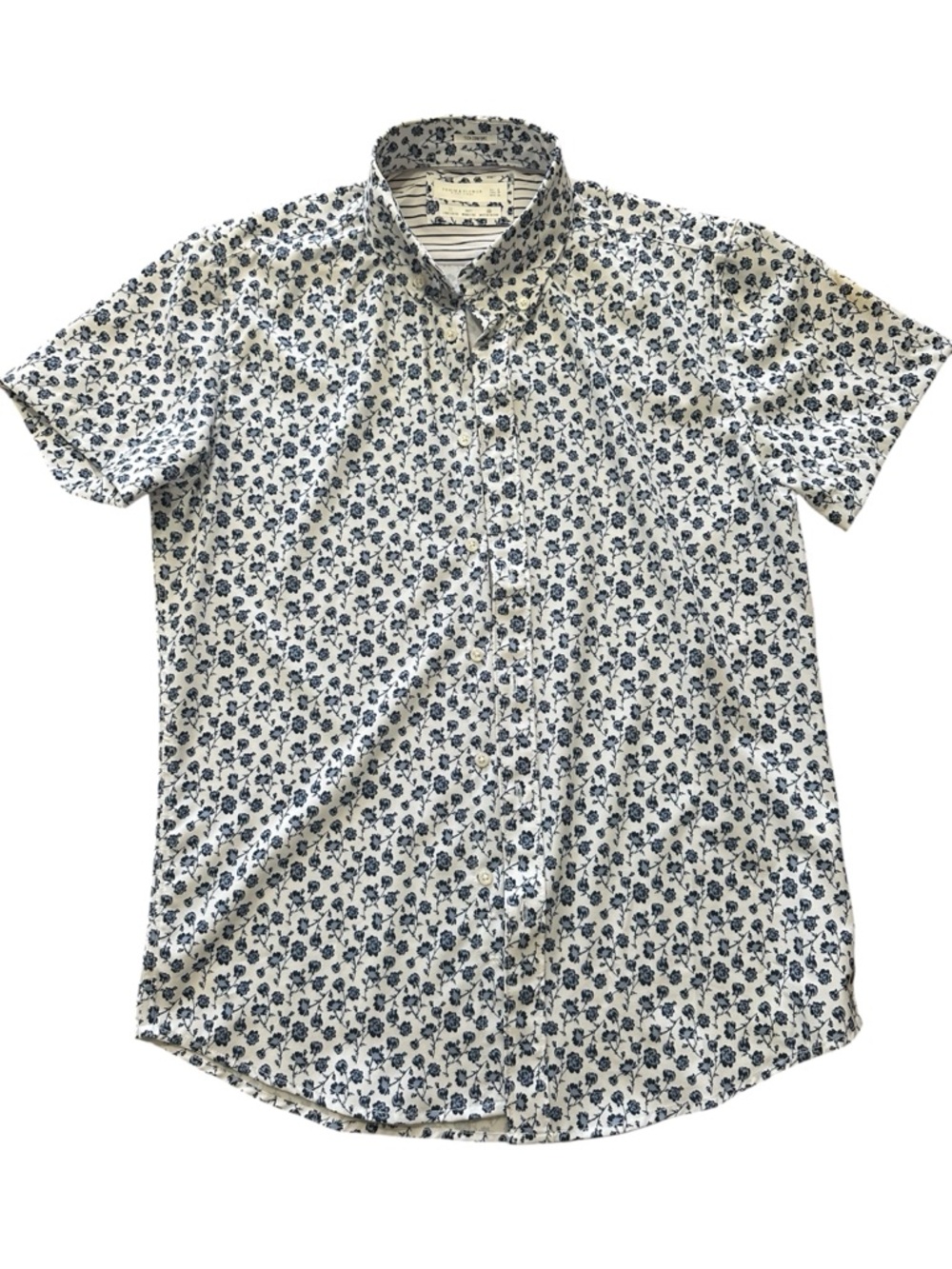 Denim & Flower Short Sleeve Button-Down Shirt - White & Navy Floral